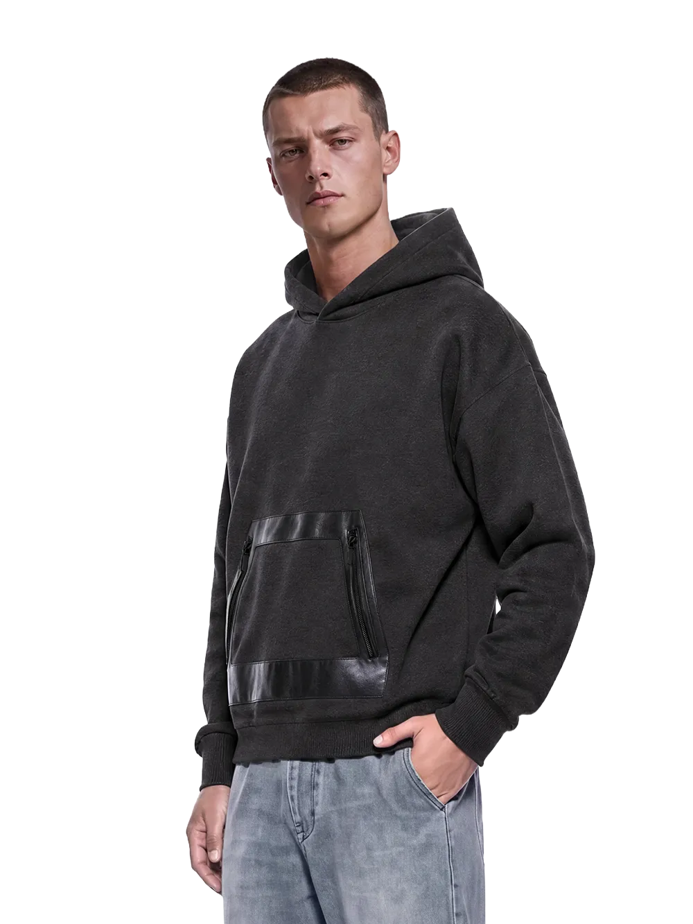 EP311 - Vegan Leather Panel Hoodie