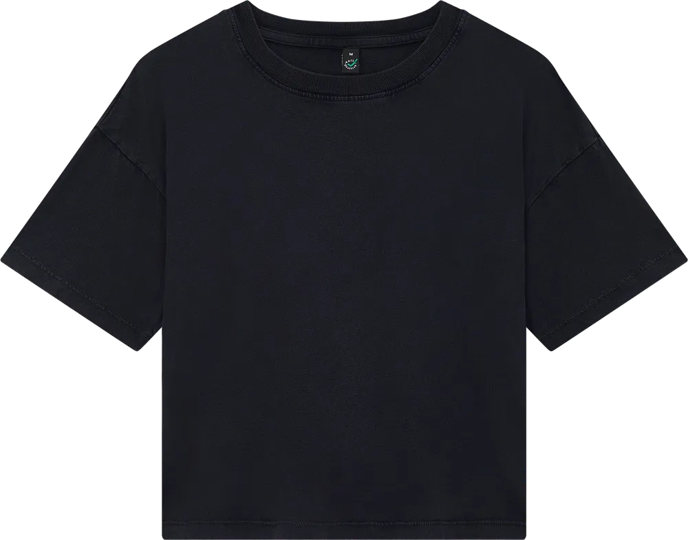 EP026-SBL00 - Women's Premium Boxy T-shirt - Stone Washed Black