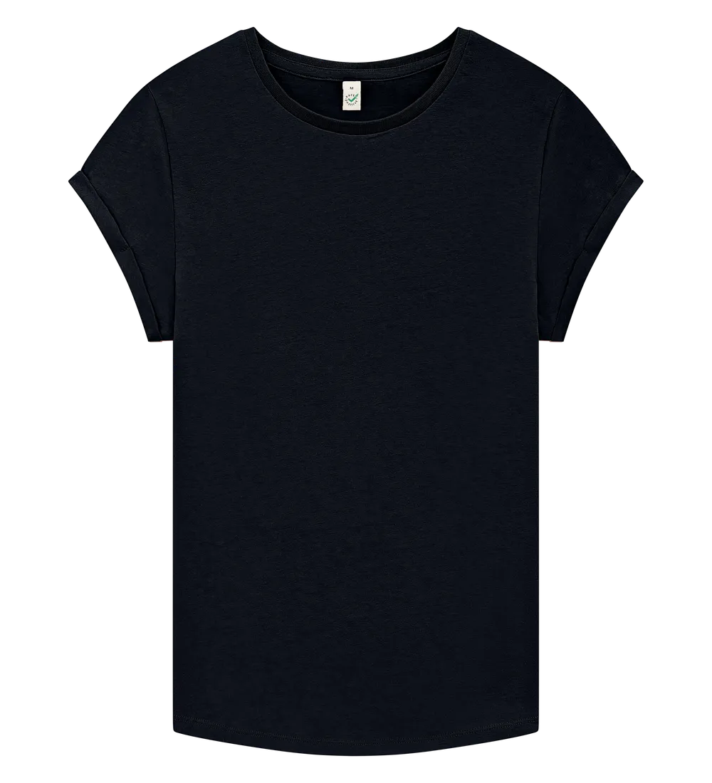 EP16-SBL00 - Women's Rolled Sleeve T-shirt - Stone Washed Black