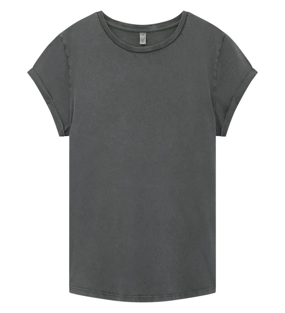 EP16-SGY0 - Women's Rolled Sleeve T-shirt - Stone Washed Grey