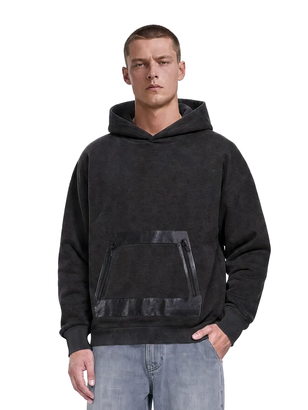 EP311 - Vegan Leather Panel Hoodie