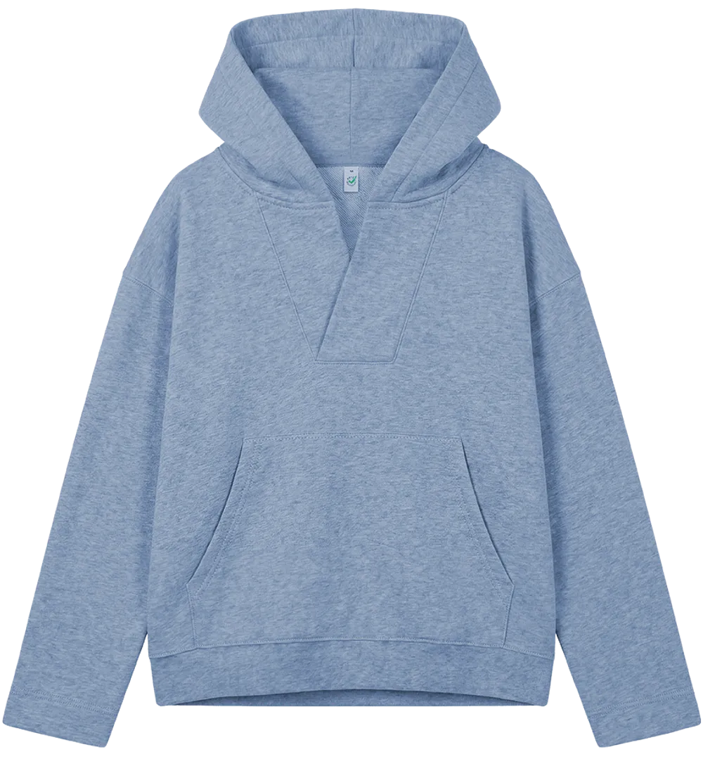 EP400-LBHE4 - Women's V-Neck Hoodie - Light Blue Heather