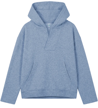 EP400-LBHE4 - Women's V-Neck Hoodie - Light Blue Heather